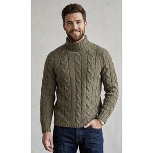 Vintage American Eagle Sweater Donegal Cable Knit Lambs wool Mens M Brown